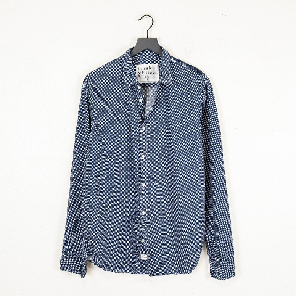 Frank & Eileen Men's Button up Shirt Long Sleeve Navy polka dot size XL